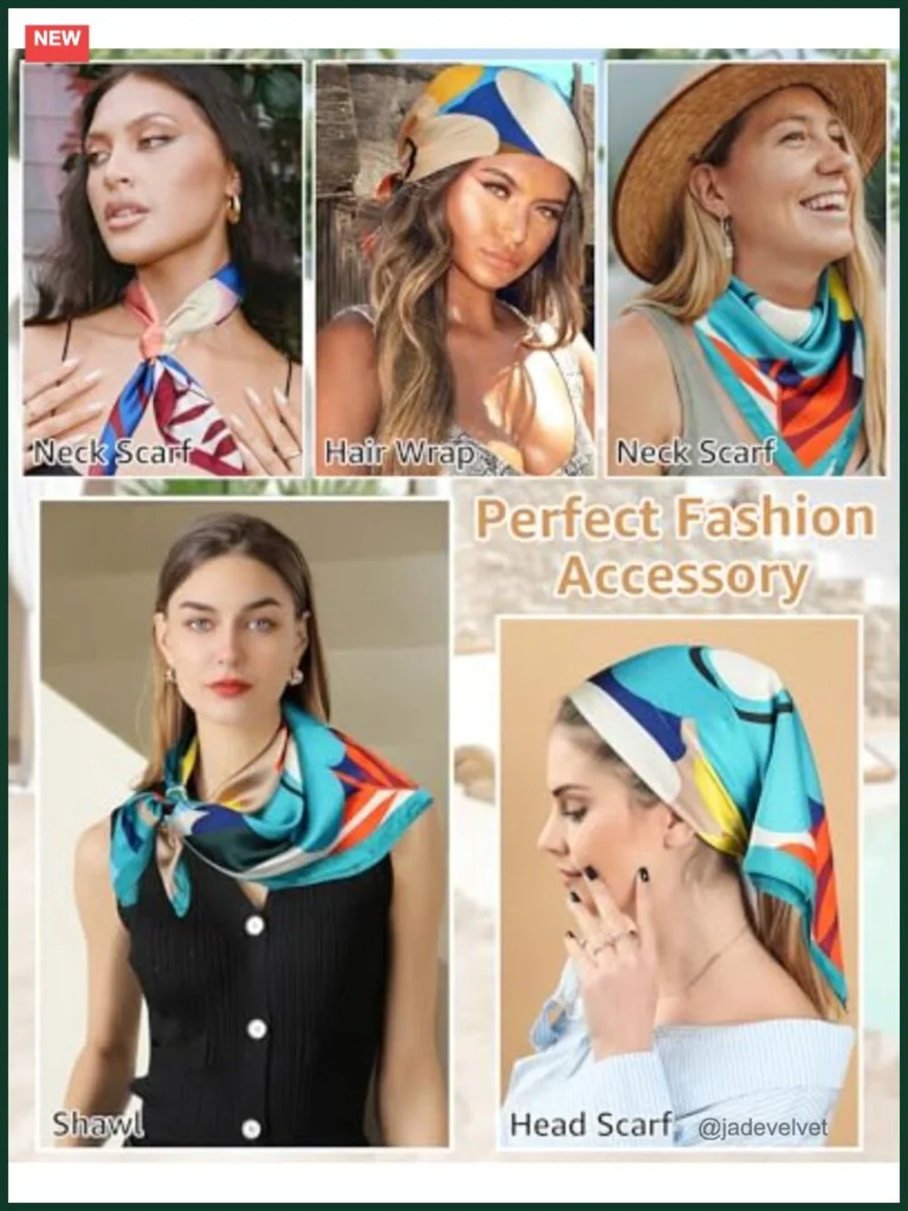 4 Pack Satin Head Scarves for Women - Lightweight Hair Wraps, Neck Scarves &